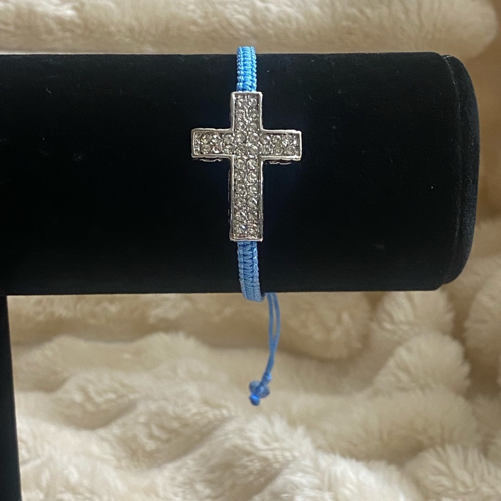 🕸️ Sparkling Cross Blue Cord Adjustable Bracelet